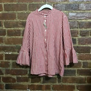 Gingham button down shirt with bell sleeves